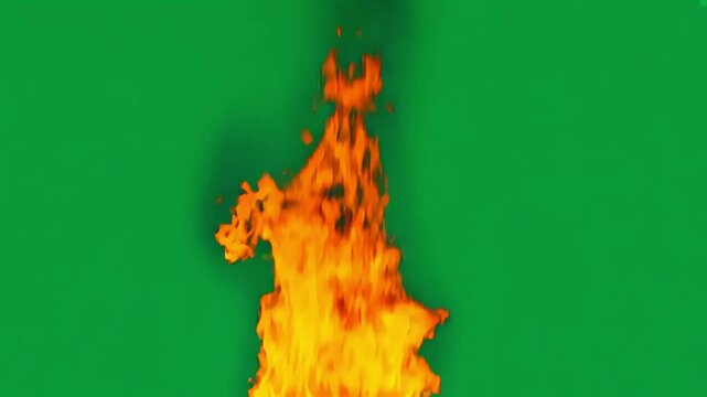 Fire burning on green screen background. Perfect for visual effects, compositing, and creative projects that require a realistic fire element
