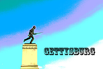 Naklejka premium Simulated illustration of a 1930’s style advertisement for Gettysburg battlefield, Pennsylvania,, USA
