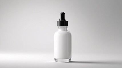 Glass bottle with black dropper cap.