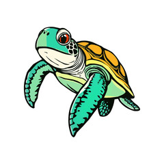 Sea turtle vector illustration isolated on white background. Cartoon marine animal. watercolor, oil painting style turtle mascot logo