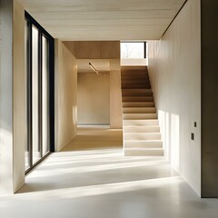 Fototapeta premium Minimalist Concrete Staircase and Hallway Interior Design