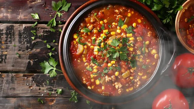 Brunswick stew on the table moves with smoke around