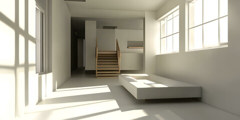 Minimalist Interior Design with Stairs and Sunlight