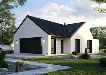 Modern Minimalist House with Black Trim and Garage Door