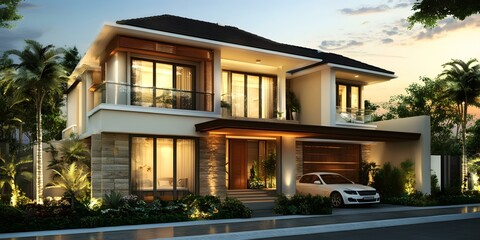 Obraz premium Modern Two Story House with Balconies
