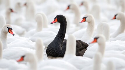 Black swan among white, different unique special leader identity, crowd leadership. © W. Thienthongthai