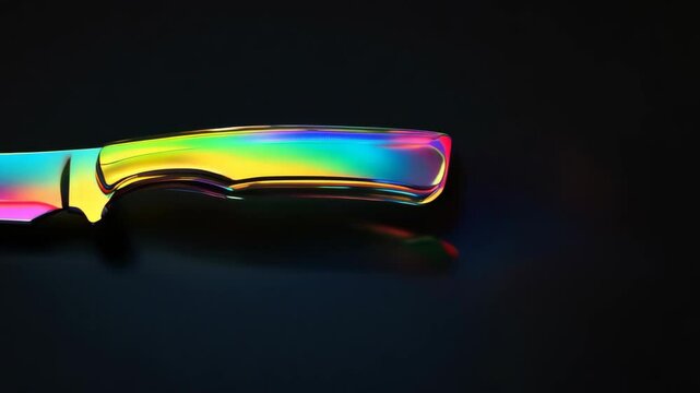 Glass knife with iridescent flowers on a dark background