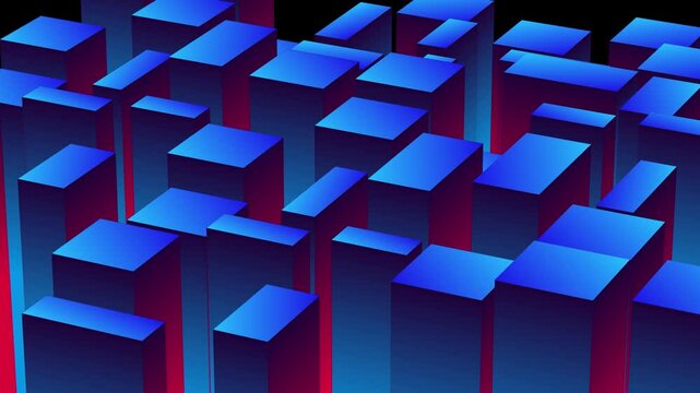 Abstract 3d cubes rectangles blue gradient in the form of a big city with skyscrapers