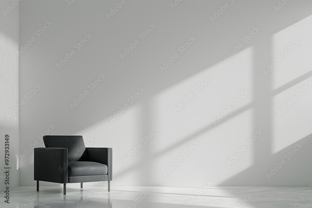 Wall mural modern interior of living room with gray armchair on empty white color wall. generative ai.