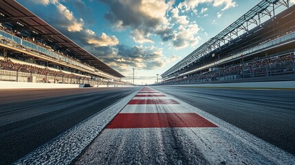Fototapeta premium outdoor stadium race track with a clear start and finish line, illustrating the excitement and competitive spirit of athletic events