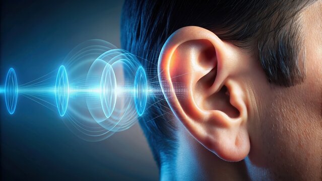 Human ear with sound waves technology for hearing test and treatment, sound waves, human ear, hearing aid