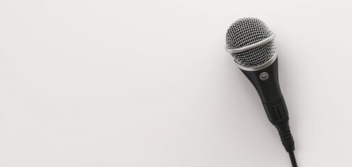 Fototapeta premium Wired microphone, sleek black and silver design, isolated on clean white backdrop, 3D illustration