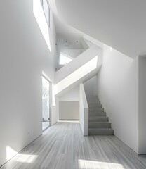 Obraz premium Modern Minimalist White Staircase Interior Design