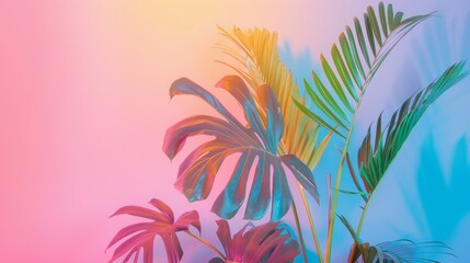 Tropical palm leaves with vibrant gradient lighting