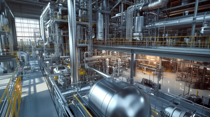 Fototapeta premium Large industrial plant with extensive piping and machinery
