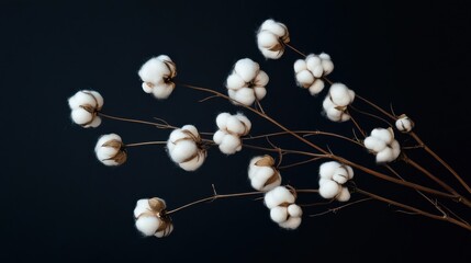 Cotton Flowers on Black Background.