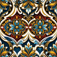 A blue and yellow floral pattern on a black background