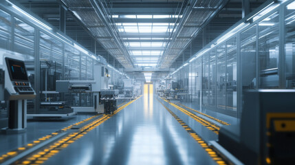 Obraz premium Interior of an industrial plant showcasing automated assembly equipment