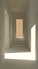 Minimalist White Room Interior Design with Stairs and Sunlight