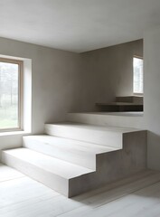 Fototapeta premium Modern Minimalist White Wooden Stairs in a White Room
