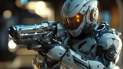 Fototapeta premium 4. **A futuristic sci-fi soldier in high-tech exosuit, holding an energy weapon