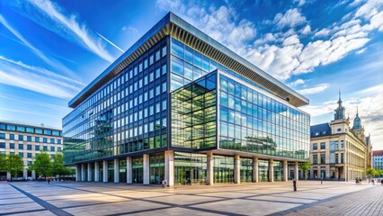 Obraz premium Modern MDR building in central Leipzig, Germany , architecture, urban, contemporary, cityscape, landmark, facade, glass
