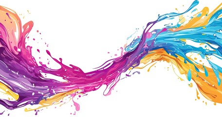 Fototapeta premium A vibrant splash of colorful paint streams across a white background, showcasing creativity and artistic expression.