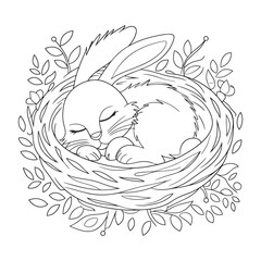 Vector bunny coloring page line art design with white background