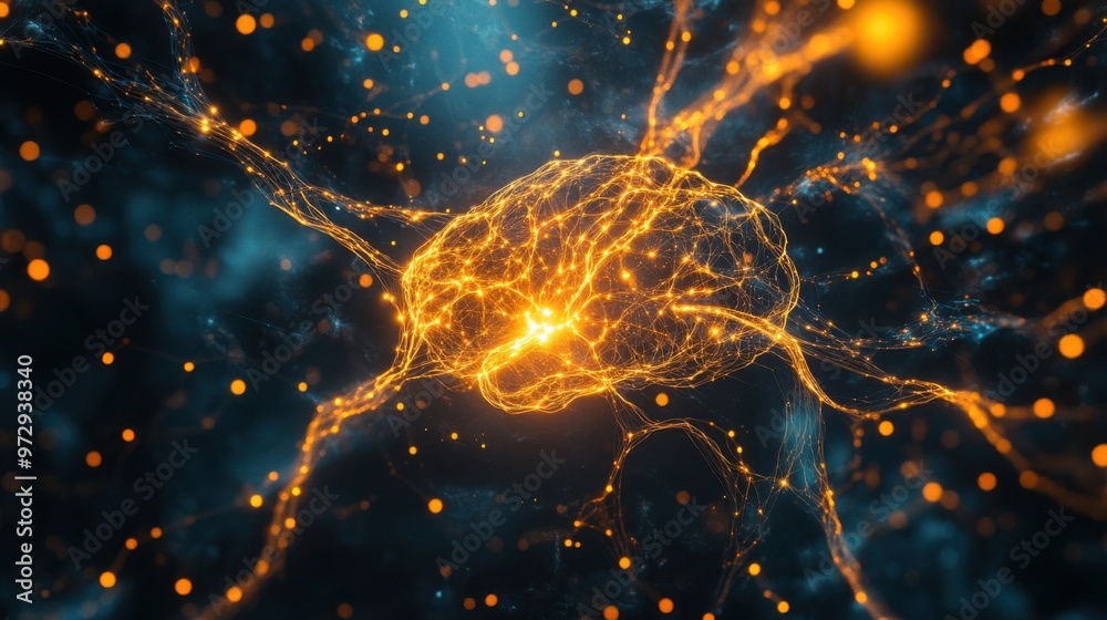 Wall mural illuminated neural connections - abstract digital brain representing ai and neural networks.