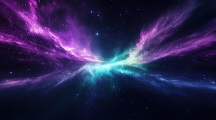 Obraz premium Glowing aurora borealis effect in starry night sky.