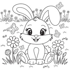 Vector bunny coloring page line art design with white background