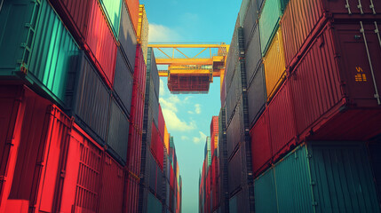 Fototapeta premium Shipping containers being loaded onto freight ships