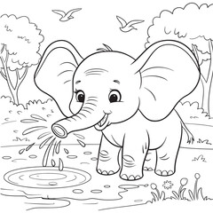 Vector  elephant line art coloring page  