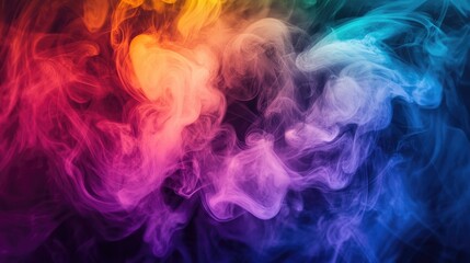 Obraz premium A dramatic close-up of neon-colored smoke swirling around a central point, with intense colors creating a sense of motion and energy.