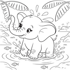 Vector  elephant line art coloring page  