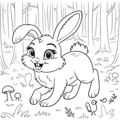 Vector bunny coloring page line art design with white background
