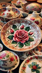 T&ouml;pferwaren mit Rosenmuster