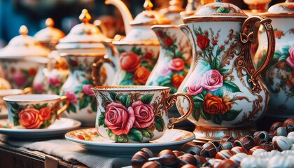 T&ouml;pferwaren mit Rosenmuster