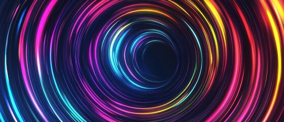 Obraz premium Futuristic neon rainbow smooth spiral circle circular light flow wave background wallpaper AI generated image