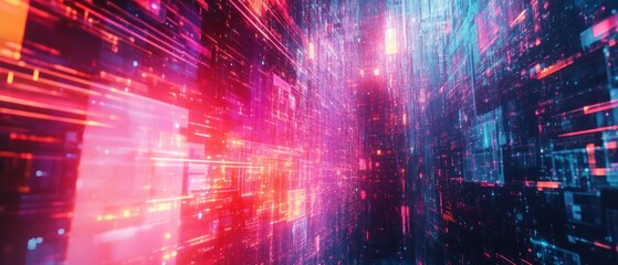 Fototapeta premium Abstract effect digital fractal network cyber technology glitch design background wallpaper AI generated image