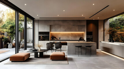 Modern kitchen with sleek design, natural light, and minimalist decor.
