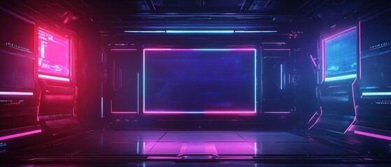 Background with empty boxes billboard gaming neon cyberpunk style theme mockup material for advertising and promotion wallpaper AI generated image