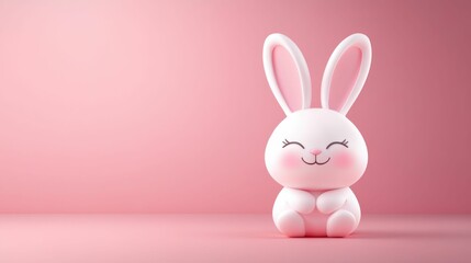 Obraz premium Cute Smiling Bunny on Pink Background. Generative ai