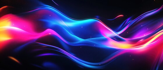 Naklejka premium Futuristic abstract smooth glowing flow wave liquid neon rainbow black background wallpaper AI generated image
