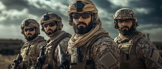 Fototapeta premium A handsome men with a beard a brave and dignified soldiers background wallpaper AI generated image