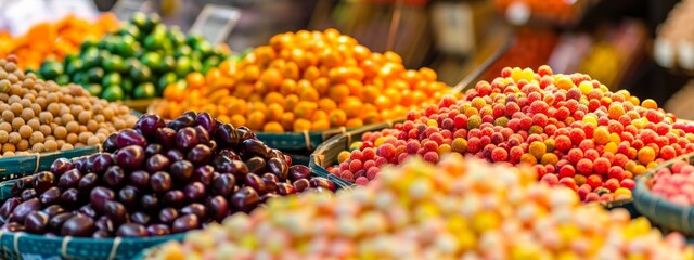 Fototapeta premium Assorted fresh fruits in vibrant colors at a marketplace