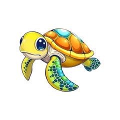 Sea turtle vector illustration isolated on white background. Cartoon marine animal. watercolor, oil painting style turtle mascot logo