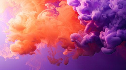 Fototapeta premium A vibrant swirl of colorful smoke blending orange and purple hues, creating a dynamic and artistic visual effect.