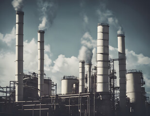 Factory with white pipes against the sky. Industry, enterprise, plant