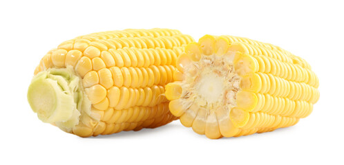 Pieces of fresh corncob isolated on white